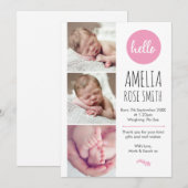 Faire-part de naissance de bébé fille/carte de rem (Devant / Derrière)