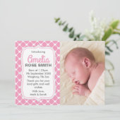 Faire-part de naissance de bébé fille/carte de rem (Debout devant)