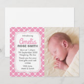 Faire-part de naissance de bébé fille/carte de rem (Devant / Derrière)