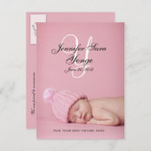 Faire part de naissance de bébé fille Cartes posta (Devant / Derrière)