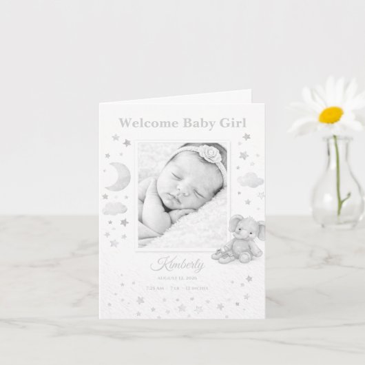 Faire-part de naissance de bébé fille éléphant gri (Petite plante)