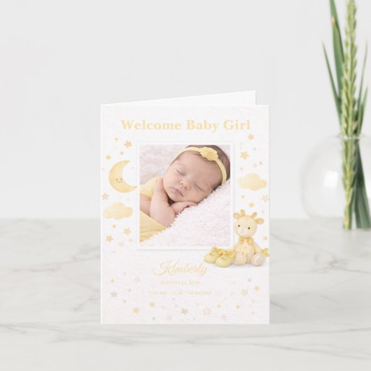 Faire-part de naissance de bébé fille éléphant jau (Devant)