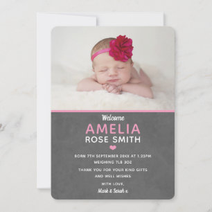 Faire-part de naissance de bébé fille et carte de