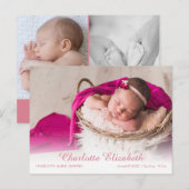 Faire-Part de Naissance de Bébé Fille Moderne avec (Devant / Derrière)