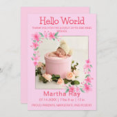 Faire-part de naissance de bébé fille Photo Rougeu (Devant / Derrière)