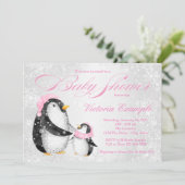 Faire-part de naissance de bébé fille pingouin d'h (Debout devant)