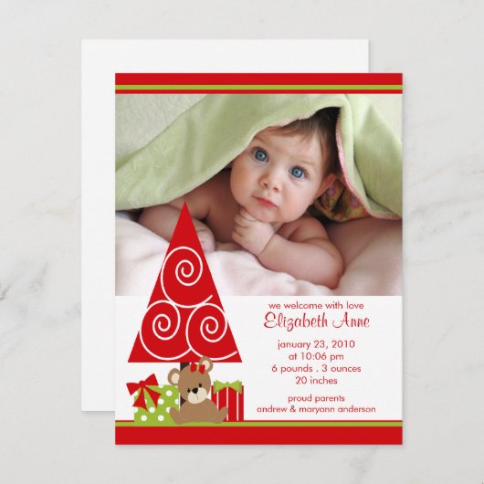 Faire-part de naissance de bébé fille pour Noël (Devant / Derrière)