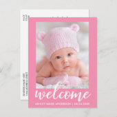 Faire-part de naissance de bébé fille rose (Devant / Derrière)