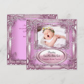 Faire-part de naissance de bébé fille rose argenté (Devant / Derrière)