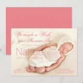 Faire-part de naissance de bébé fille rose corail (Devant / Derrière)