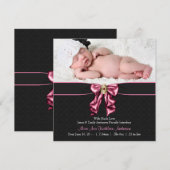 Faire-part de naissance de bébé fille rose et noir (Devant / Derrière)