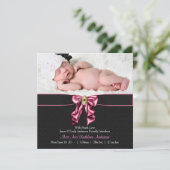 Faire-part de naissance de bébé fille rose et noir (Debout devant)