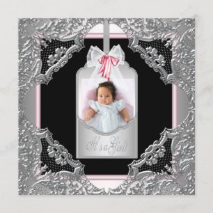 Faire-part de naissance de bébé fille rose et noir