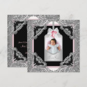 Faire-part de naissance de bébé fille rose et noir (Devant / Derrière)
