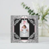 Faire-part de naissance de bébé fille rose et noir (Debout devant)