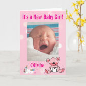 Faire-part de naissance de bébé fille thème ours e (Fleur jaune)
