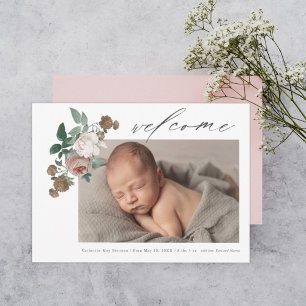 Faire-part de naissance de bébé floral rose vintag