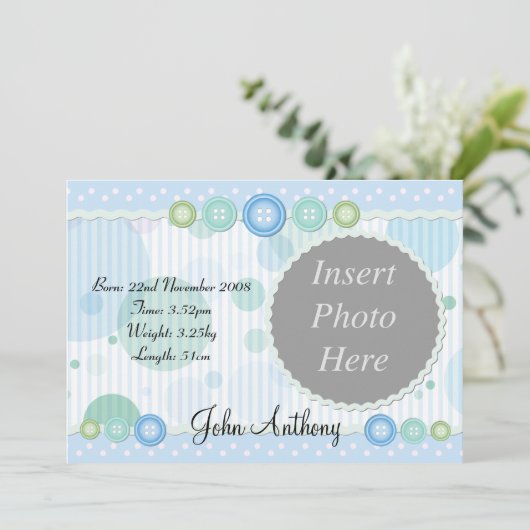 Faire-part de naissance de bébé garçon (Debout devant)