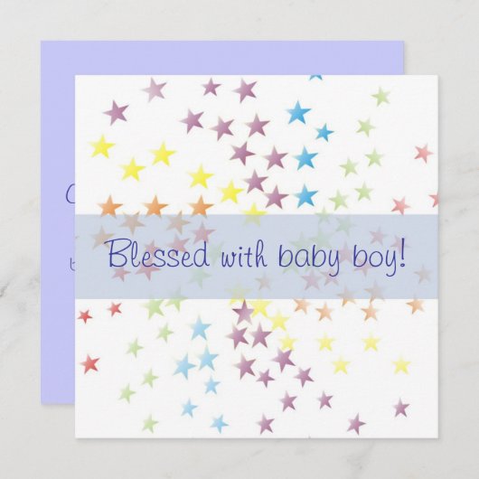 Faire-part de naissance de bébé garçon aux étoiles (Devant / Derrière)