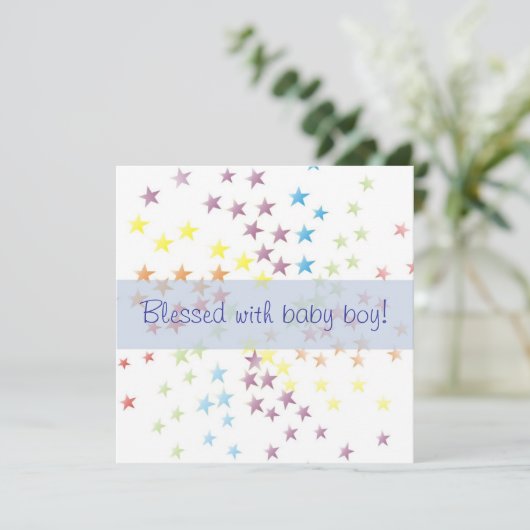 Faire-part de naissance de bébé garçon aux étoiles (Debout devant)