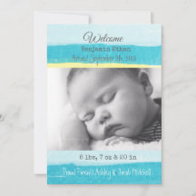 Faire-part de naissance de bébé garçon bleu et jau