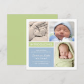 Faire-part de naissance de bébé garçon bleu et ver (Devant / Derrière)