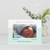 Faire-part de naissance de bébé garçon bleu modern (Debout devant)
