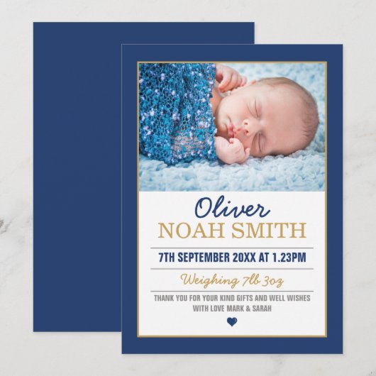 Faire-part de naissance de bébé garçon/carte de re (Devant / Derrière)