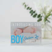 Faire-part de naissance de bébé GARÇON carte posta (Debout devant)