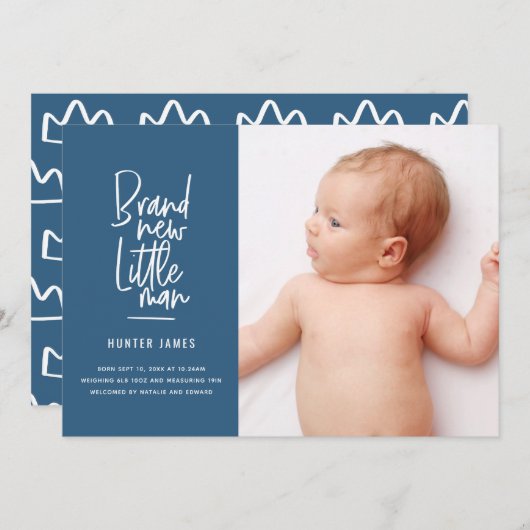 Faire-part de naissance de bébé garçon dessiné à l (Devant / Derrière)