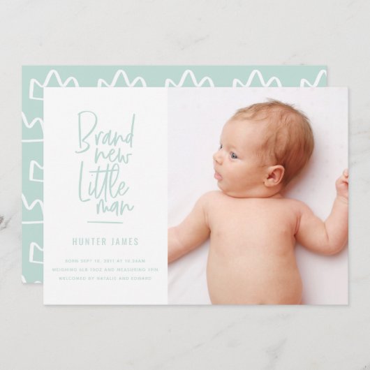 Faire-part de naissance de bébé garçon dessiné à l (Devant / Derrière)