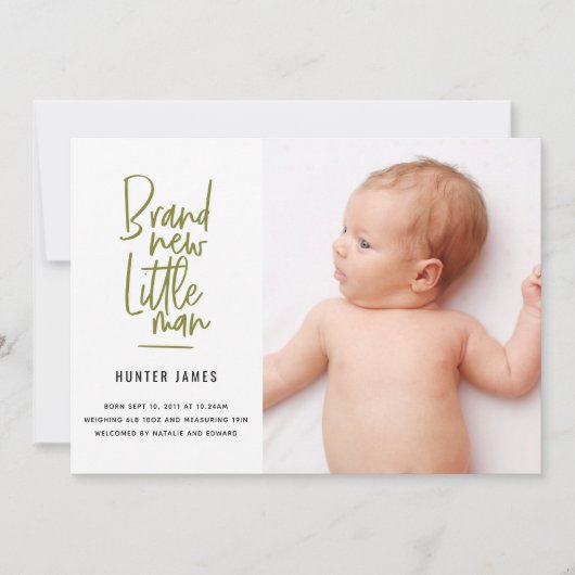 Faire-part de naissance de bébé garçon dessiné à l (Devant)