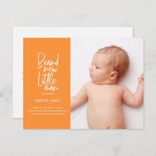 Faire-part de naissance de bébé garçon dessiné à l (Devant / Derrière)