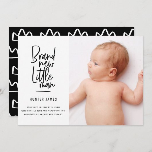 Faire-part de naissance de bébé garçon dessiné à l (Devant / Derrière)