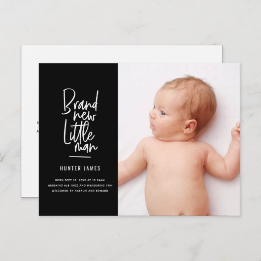 Faire-part de naissance de bébé garçon dessiné à l (Devant / Derrière)