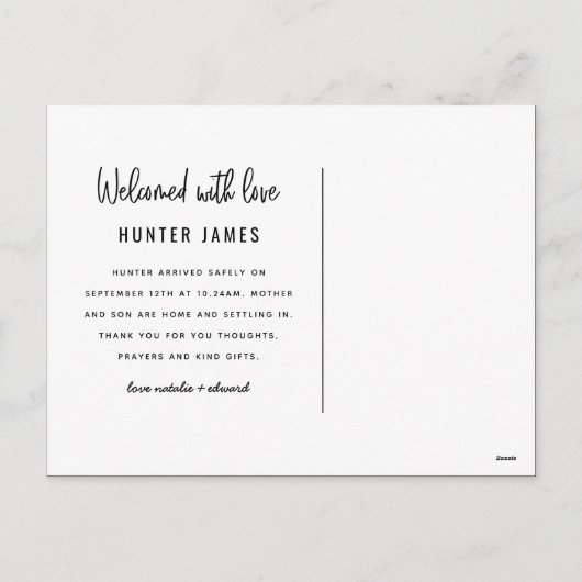 Faire-part de naissance de bébé garçon dessiné à l (Dos)