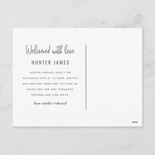 Faire-part de naissance de bébé garçon dessiné à l (Dos)