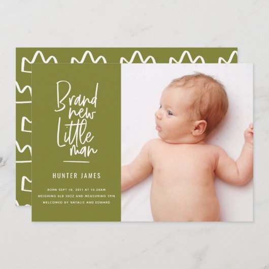 Faire-part de naissance de bébé garçon dessiné à l (Devant / Derrière)