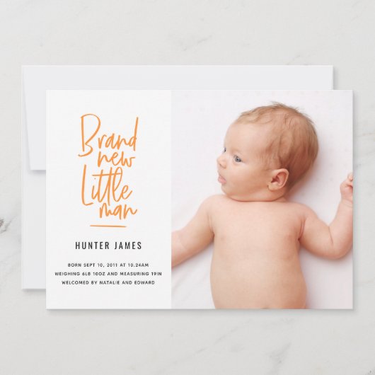 Faire-part de naissance de bébé garçon dessiné à l (Devant)