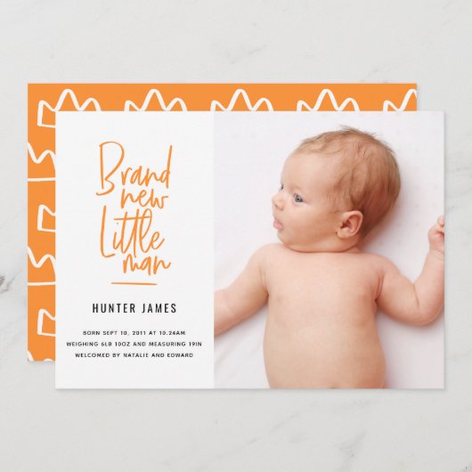 Faire-part de naissance de bébé garçon dessiné à l (Devant / Derrière)