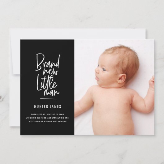 Faire-part de naissance de bébé garçon dessiné à l (Devant)