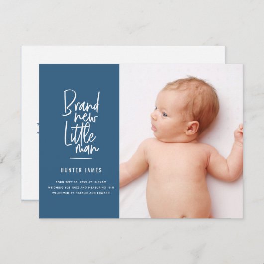 Faire-part de naissance de bébé garçon dessiné à l (Devant / Derrière)