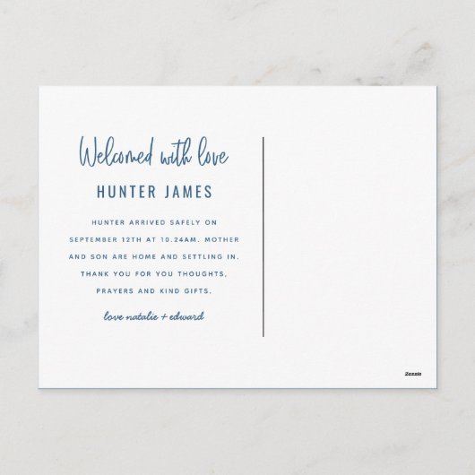 Faire-part de naissance de bébé garçon dessiné à l (Dos)