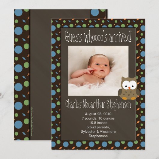 Faire-part de naissance de bébé garçon : Devinez q (Devant / Derrière)