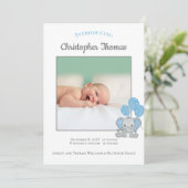 Faire-part de naissance de bébé garçon éléphant bl (Debout devant)