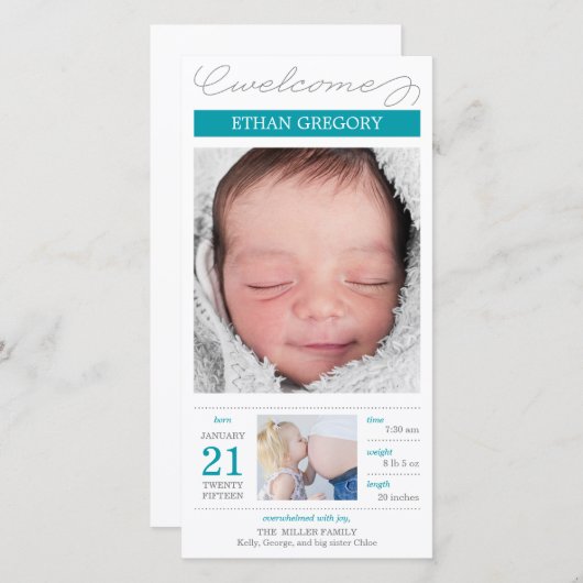 Faire-part de naissance de bébé garçon joliment do (Devant / Derrière)