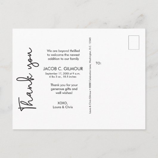 Faire-part de naissance de bébé garçon photo perso (Dos)