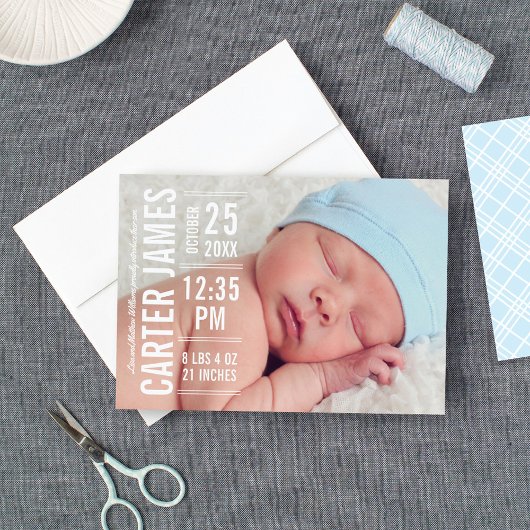 Faire-Part de Naissance de Bébé Garçon Photo Texte