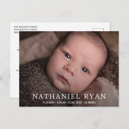 Faire-part de naissance de bébé garçon simple mode (Devant / Derrière)