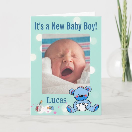 Faire-part de naissance de bébé garçon thème ours (Devant)